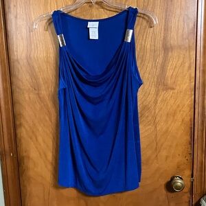 Chic Royal Blue Draped Women's Blouse